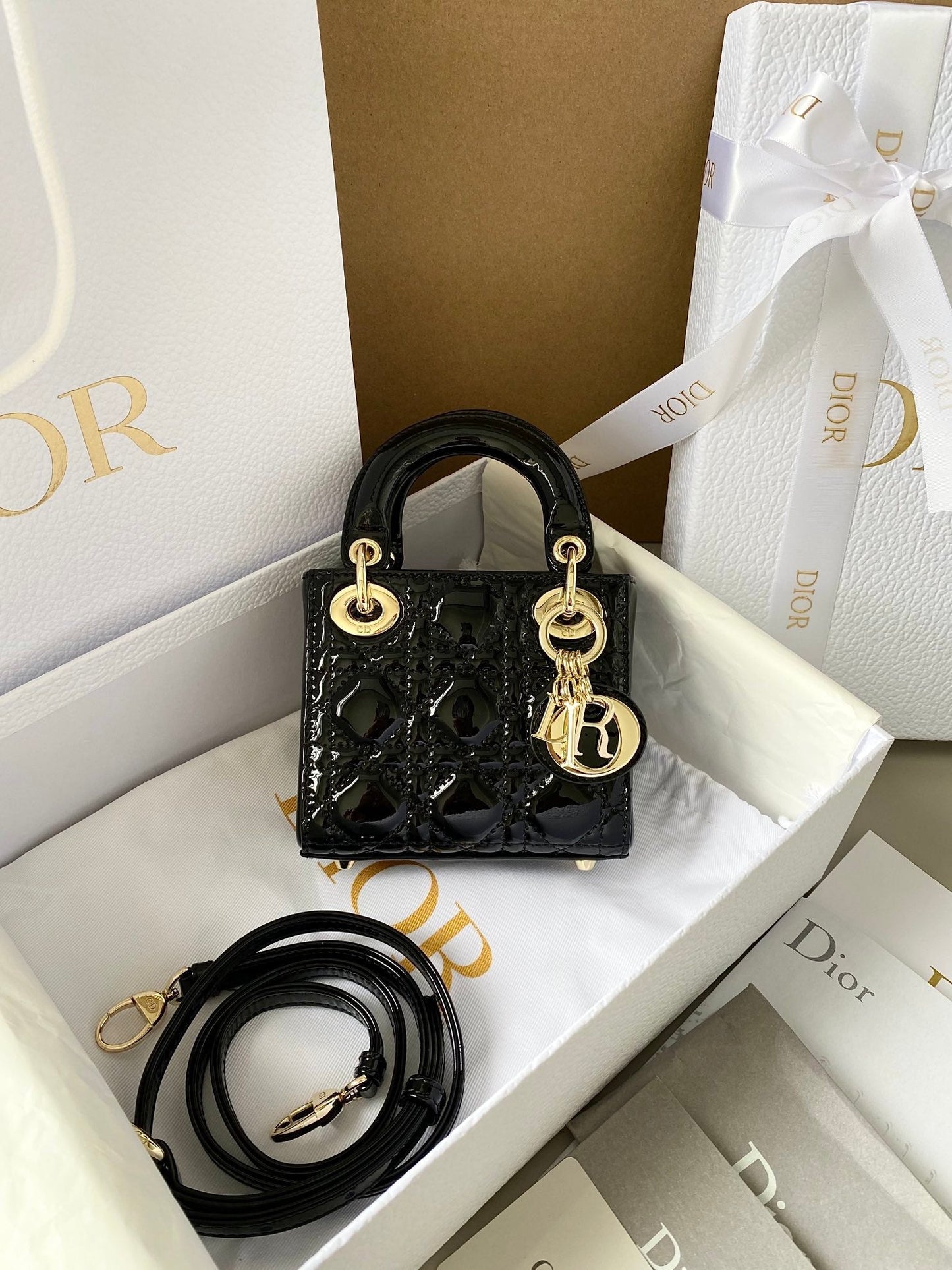 Luxury Diormicro lady 12 black patent caslfskin