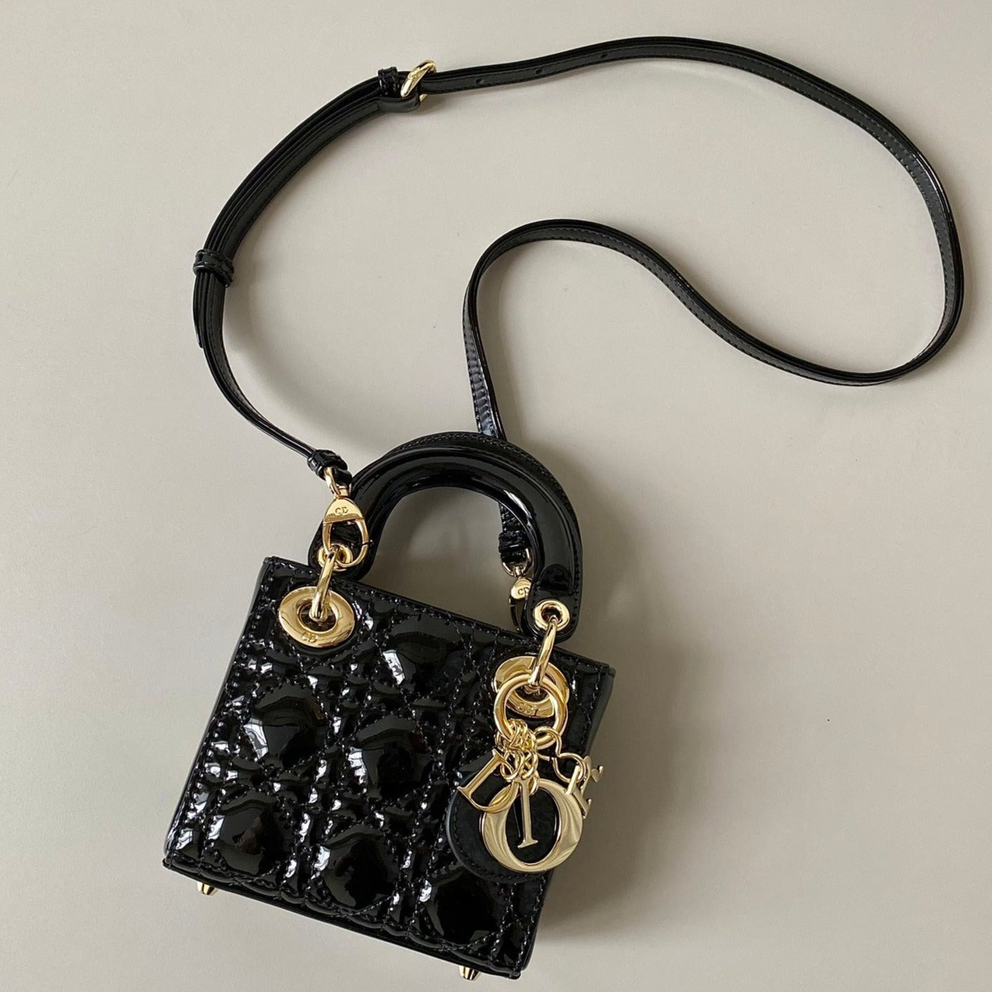 Luxury Diormicro lady 12 black patent caslfskin