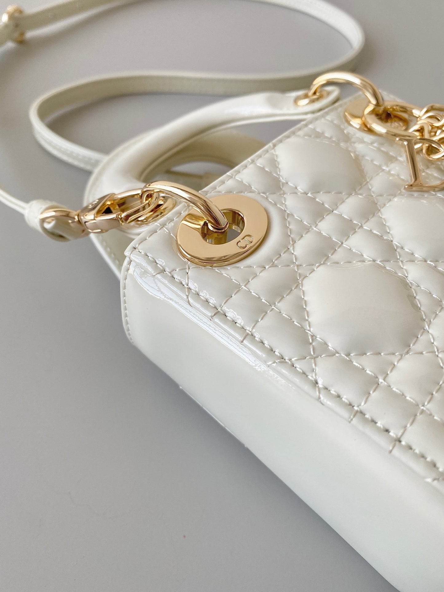 Luxury Diormicro lady 12 white patent calfskin