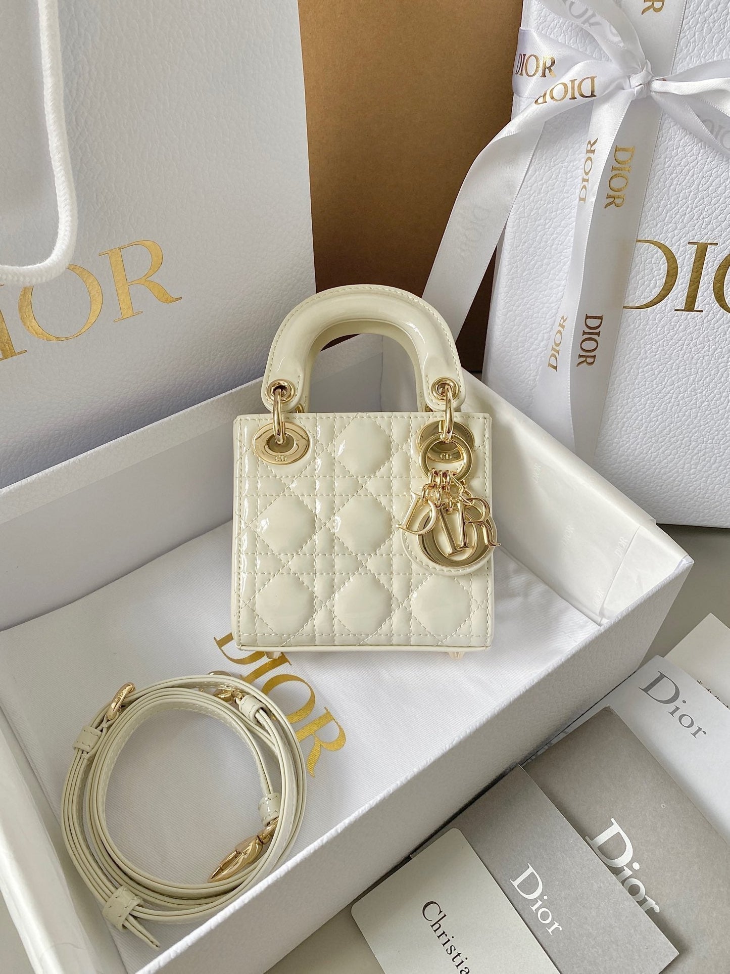 Luxury Diormicro lady 12 white patent calfskin