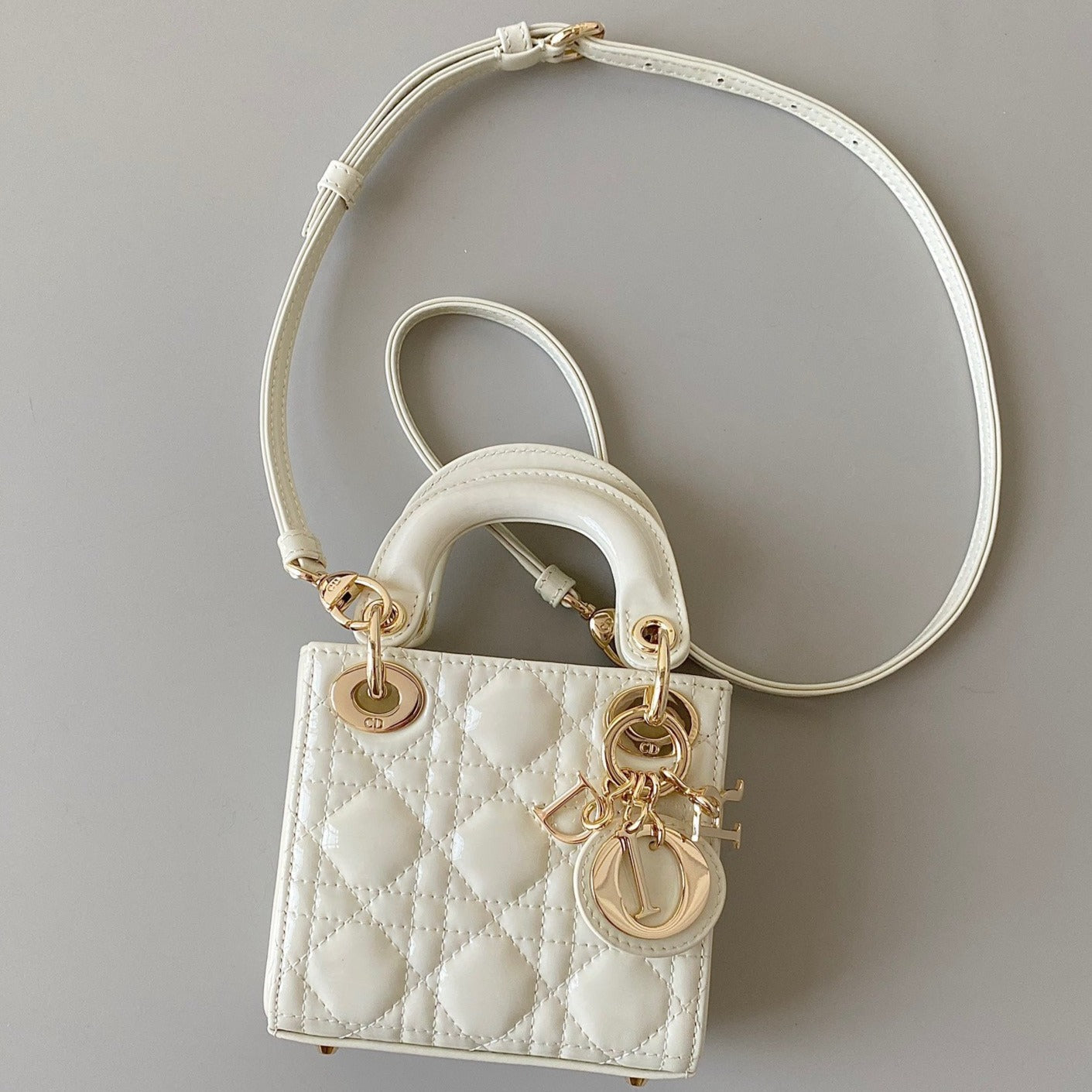 Luxury Diormicro lady 12 white patent calfskin