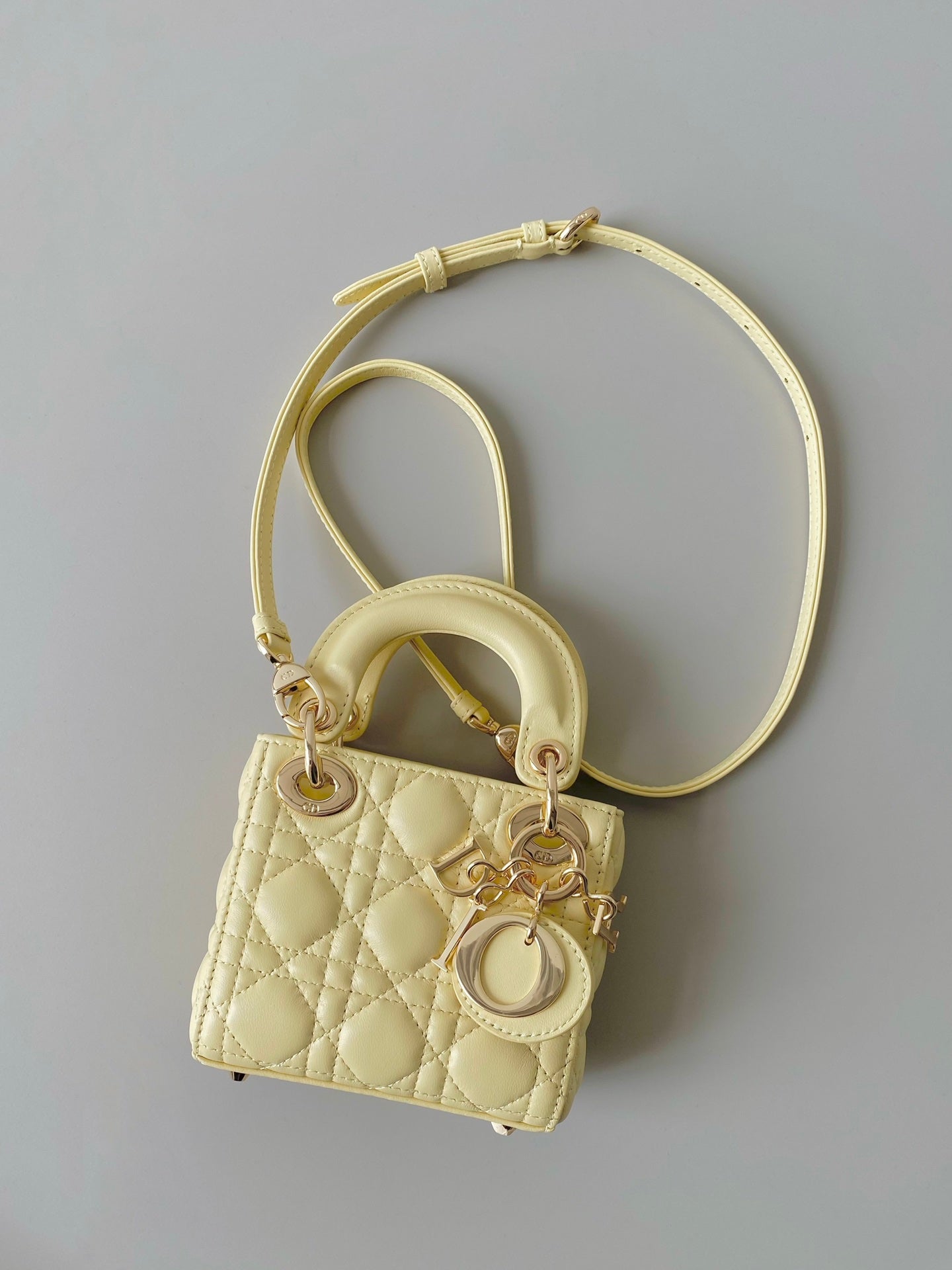 Luxury DiorMICRO LADY 12 BAG IN LIGHT YELLOW LAMBSKIN