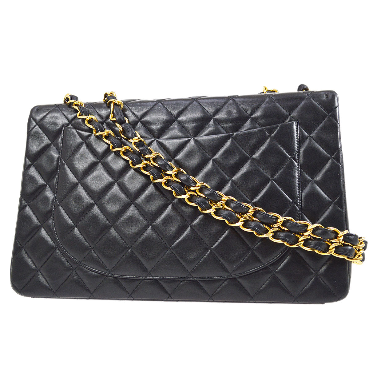 CHANEL Classic Flap Maxi Chain Shoulder Bag Black Lambskin 94639