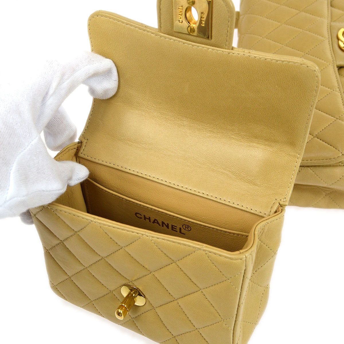 CHANEL 1994 Classic Flap Handbag Set Beige Lambskin 94751