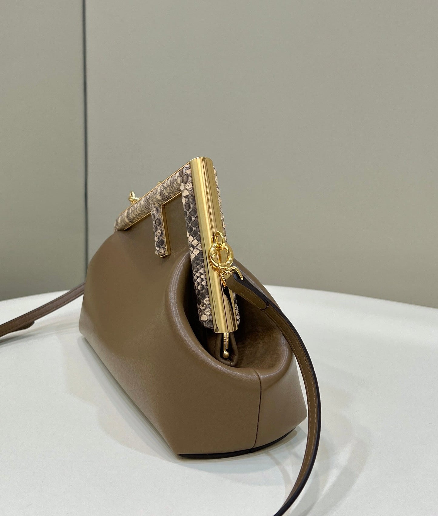 Luxury FendiLuxury FendiFIRST SMALL 26 COFFEE BROWN LEATHER BAG WITH EXOTIC DETAILS