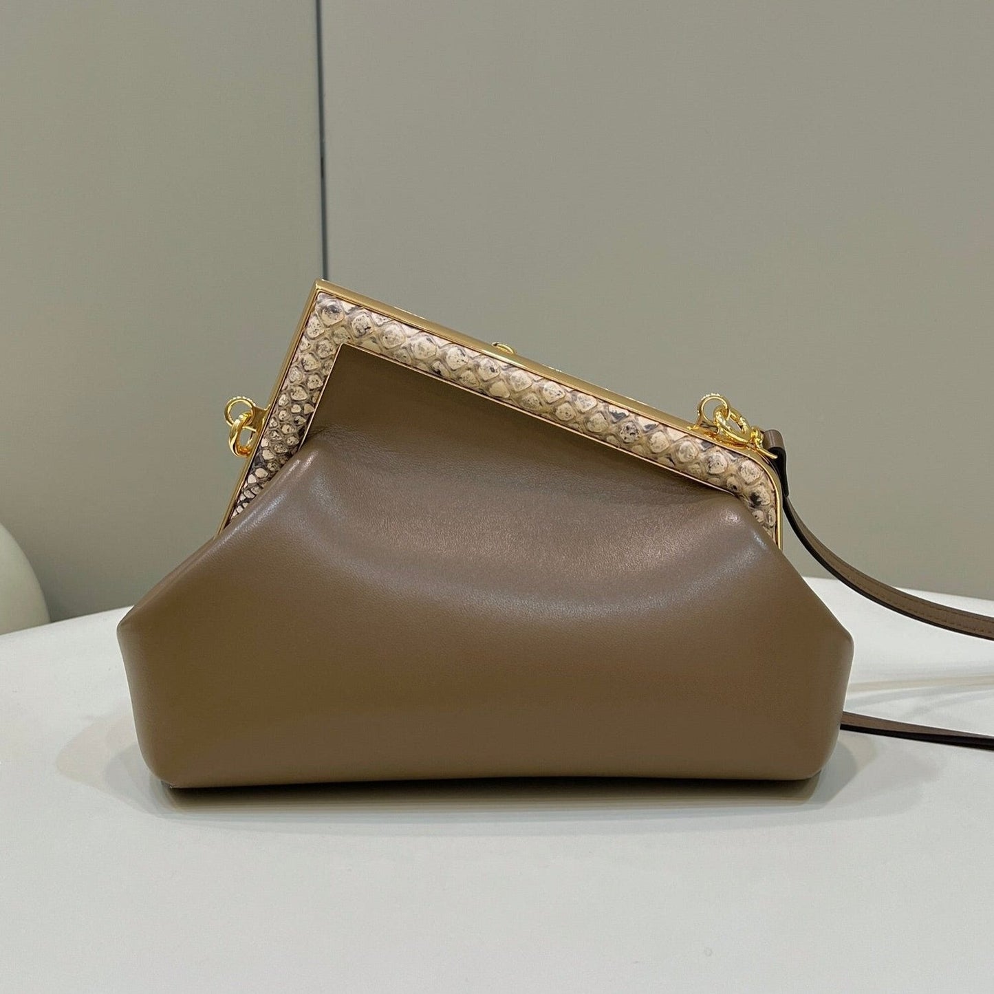 Luxury FendiLuxury FendiFIRST SMALL 26 COFFEE BROWN LEATHER BAG WITH EXOTIC DETAILS