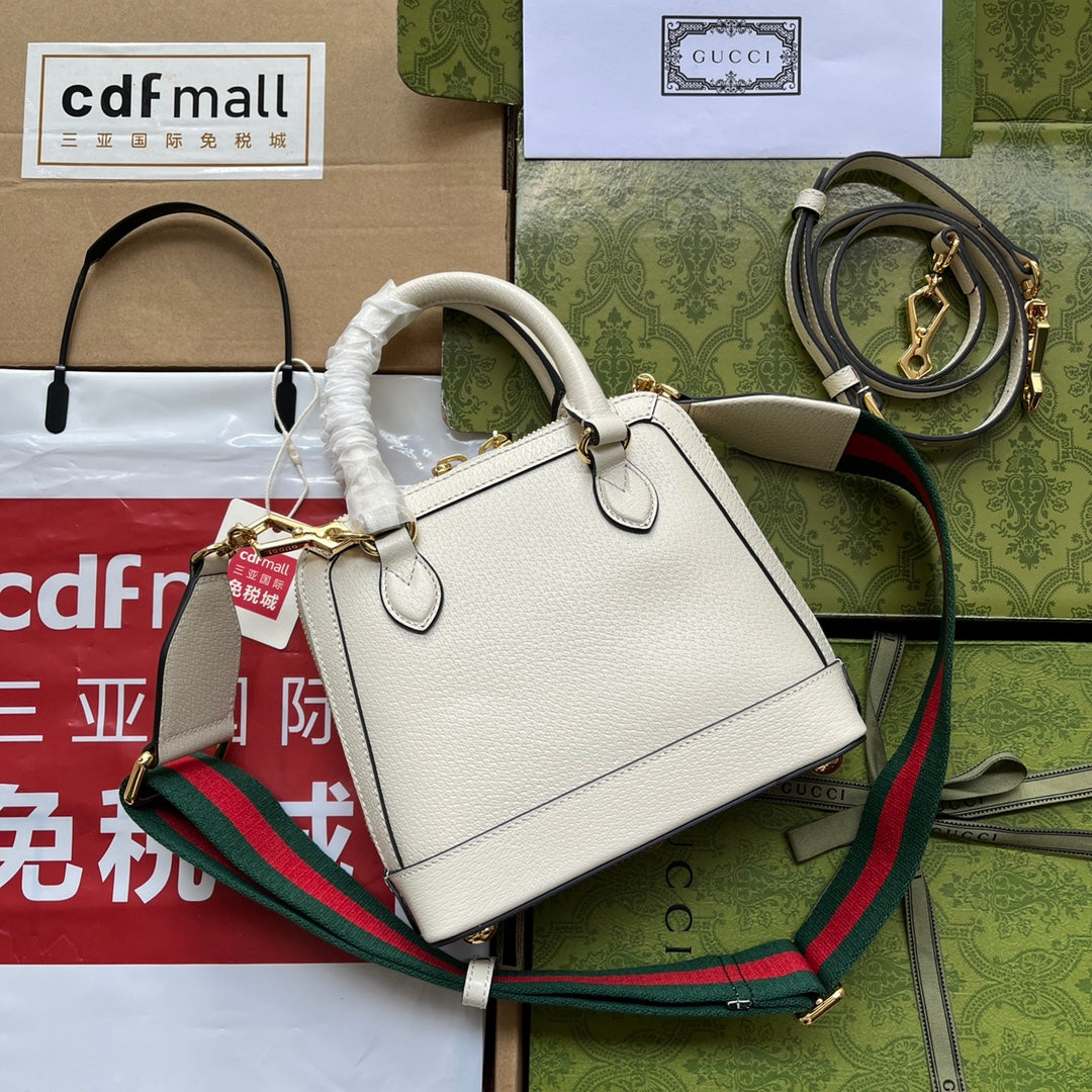 Luxury Gucci GGxADIDAS HORSEBIT 1955 TOTE BAG 20 WITH WEB STRAP IN WHITE MIX BLACK CALFSKIN GOLD HARDWARE