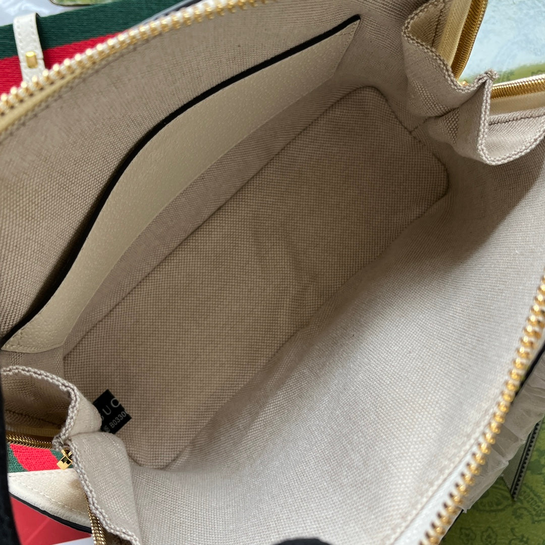 Luxury Gucci GGxADIDAS HORSEBIT 1955 TOTE BAG 20 WITH WEB STRAP IN WHITE MIX BLACK CALFSKIN GOLD HARDWARE