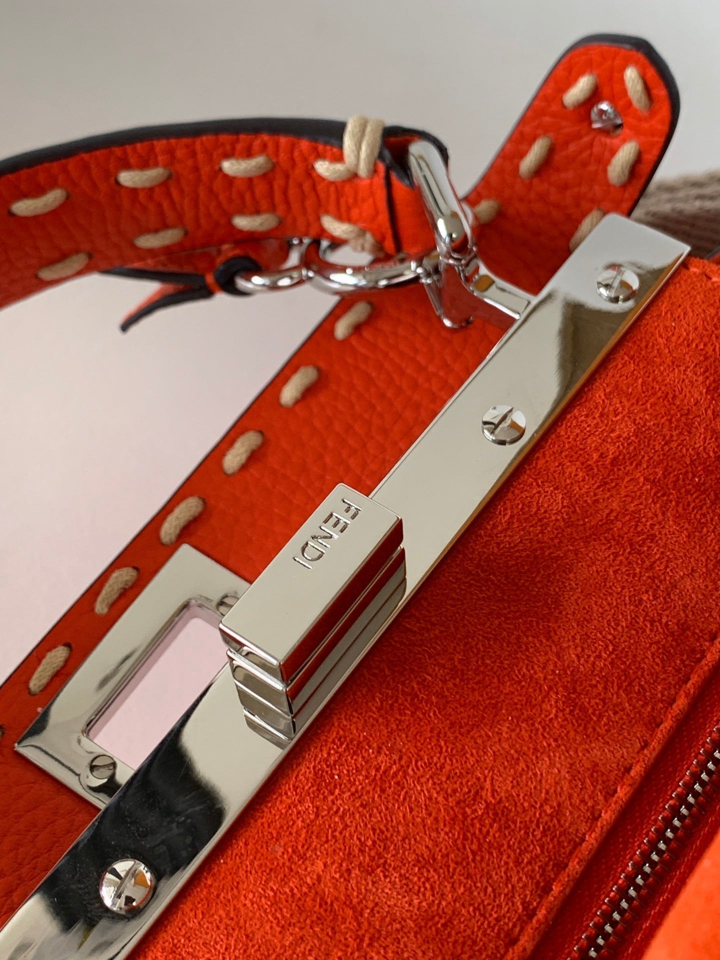 Luxury FendiPeekaboo Mini Selleria Bag 23cm red leather shw with 220 hand-sewn stitches