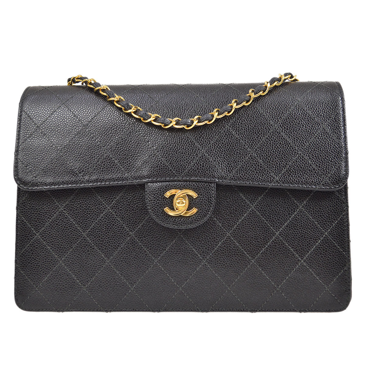 CHANEL 1998 Classic Flap Jumbo Black Caviar 74571
