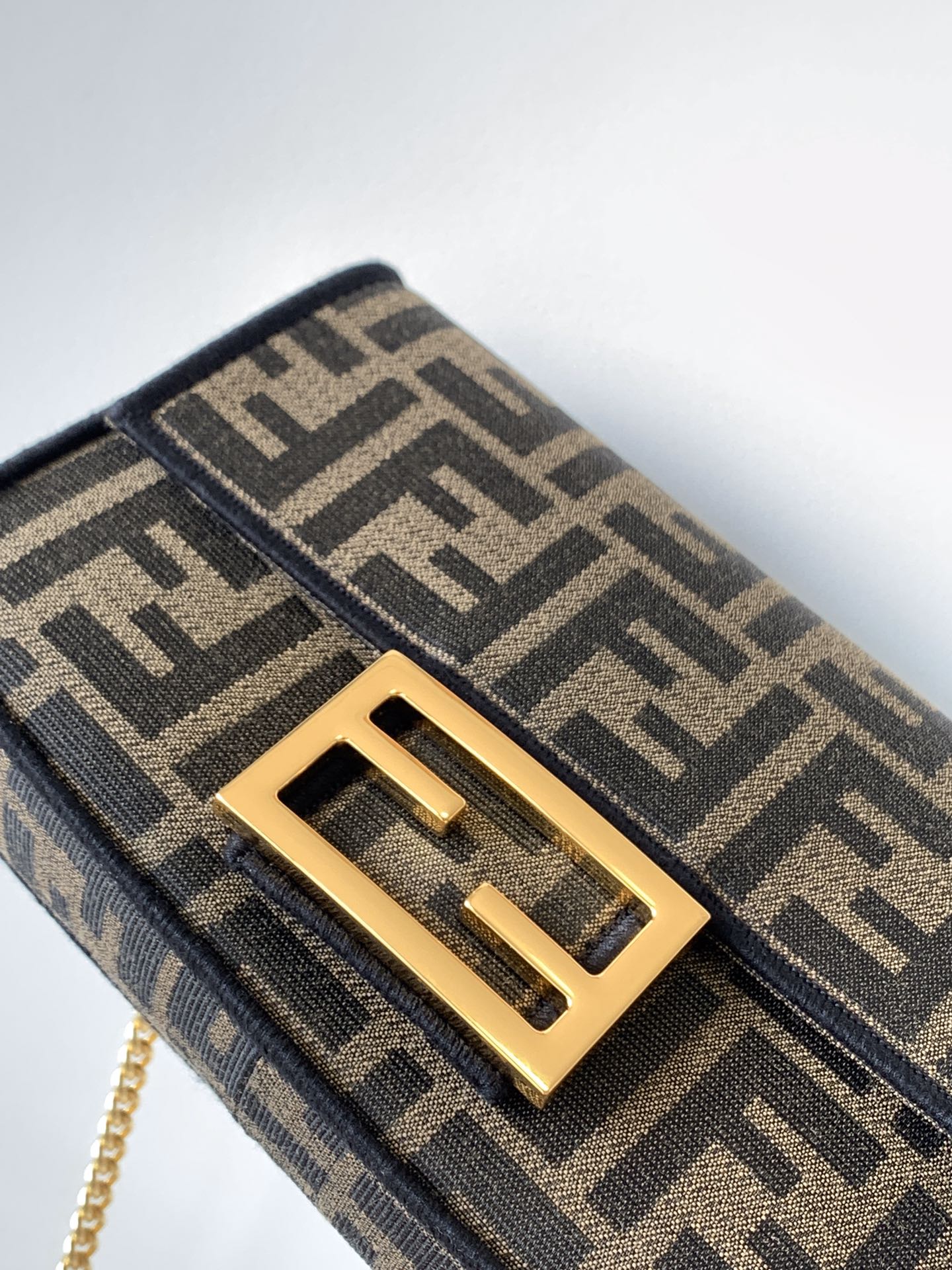 Luxury FendiFend Baguette 20 Brown FF Jacquard Fabric Bag Ghw