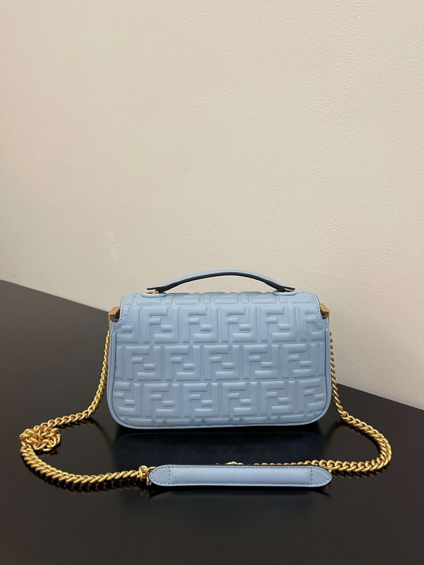 Luxury FendiFend Baguette 24 Bag With FF Motif Baby Blue Leather Ghw
