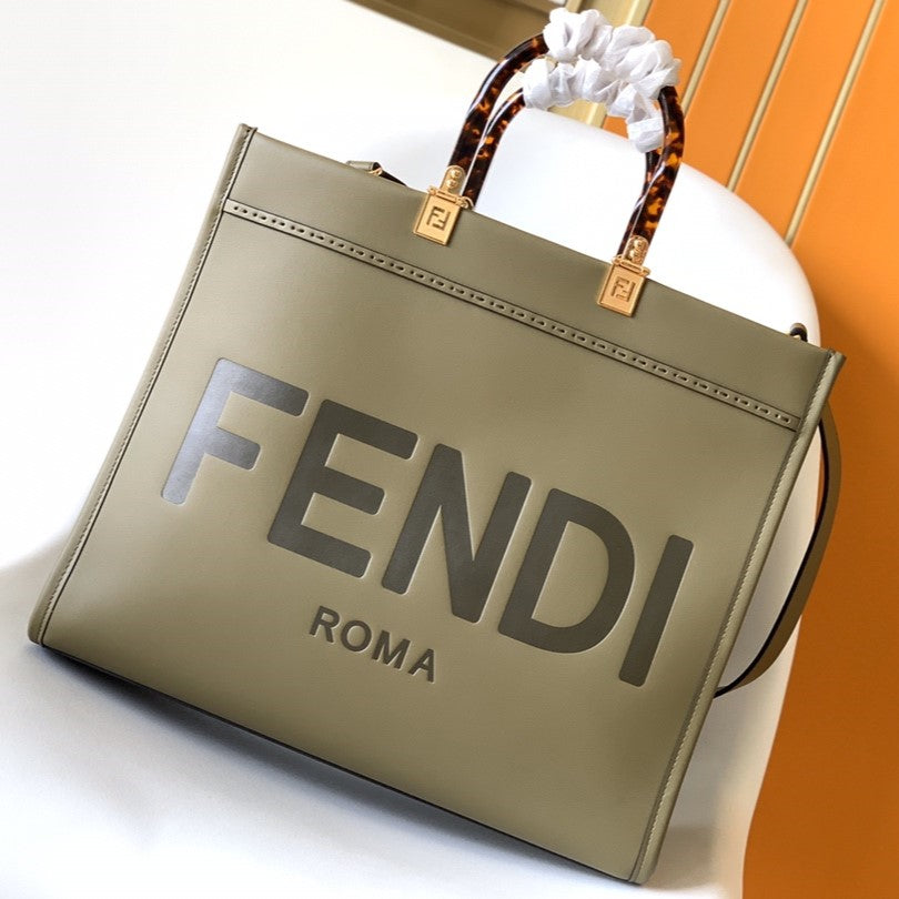 Luxury FendiFend Sunshine Medium Bag 35 Olive Leather