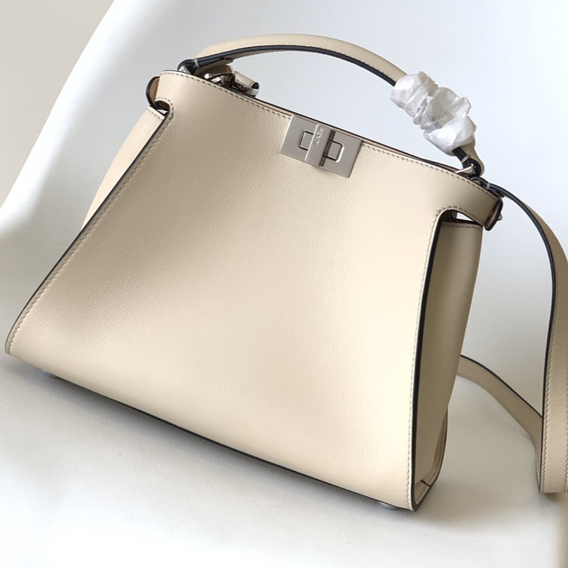 Luxury FendiPeekaboo ISeeU Small 27cm Bag ivory lambskin gold hardware