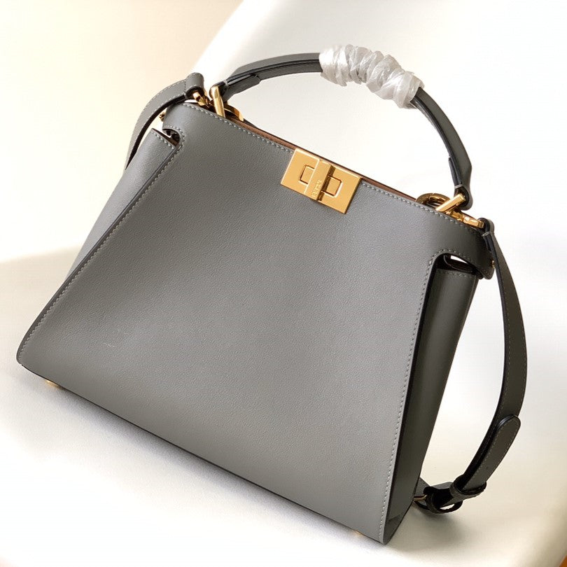 Luxury FendiPeekaboo ISeeU Small 27cm Bag grey lambskin gold hardware