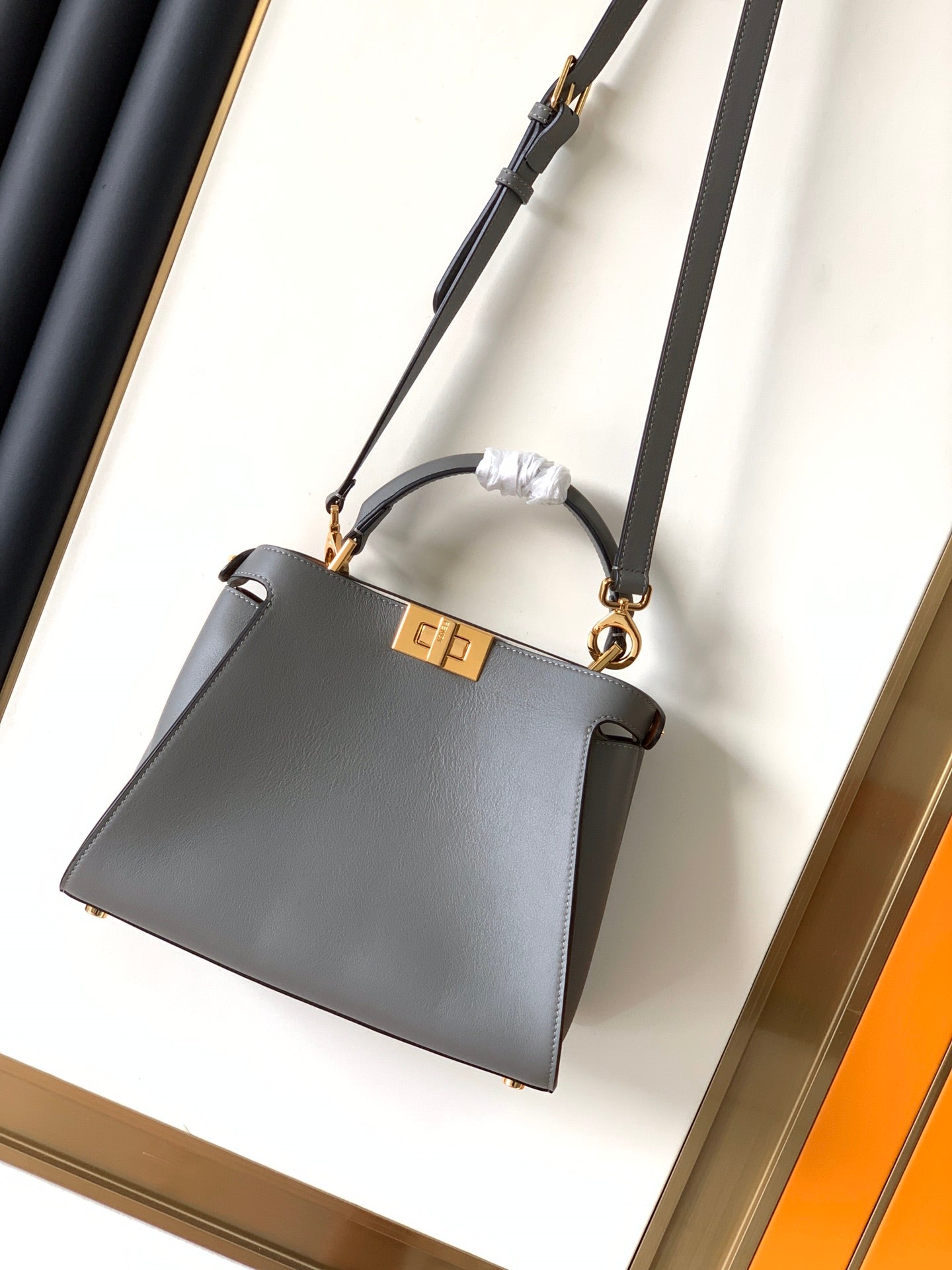 Luxury FendiPeekaboo ISeeU Small 27cm Bag grey lambskin gold hardware