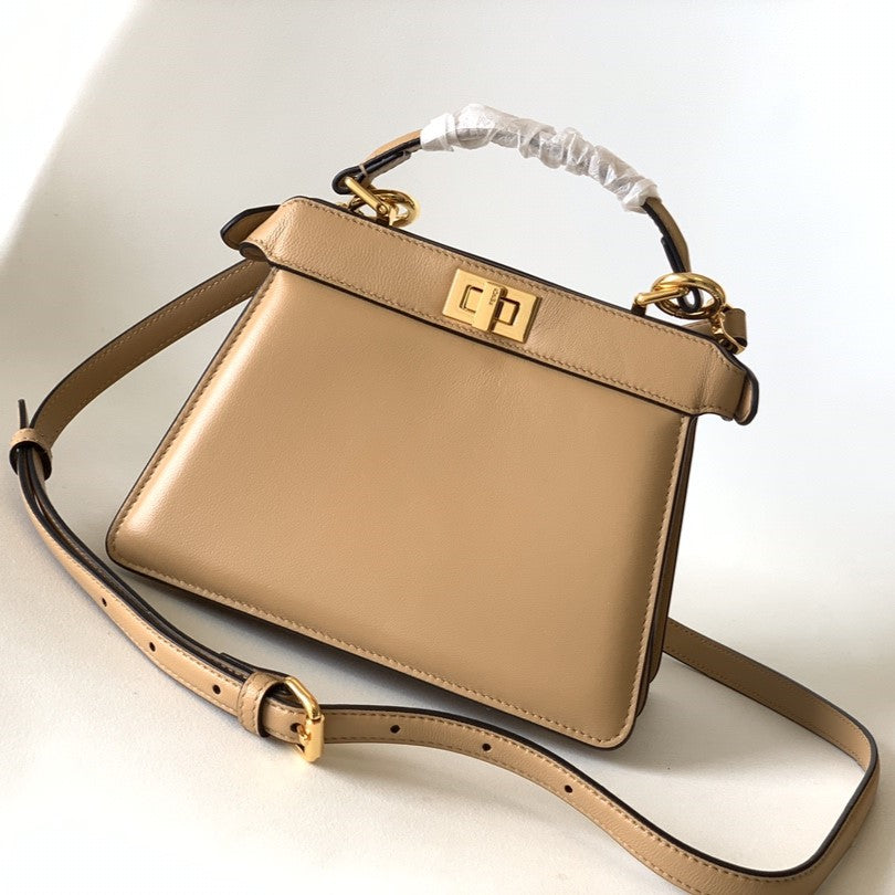 Luxury FendiPeekaboo ISeeU Petite 20 Bag Light Brown Lambskin Ghw