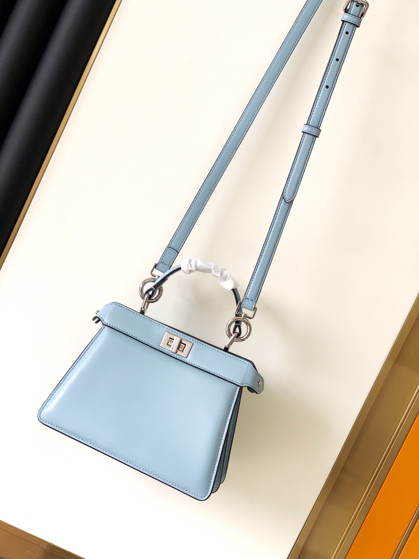 Luxury FendiPeekaboo ISeeU Petite 20 Bag Baby Blue Lambskin Shw
