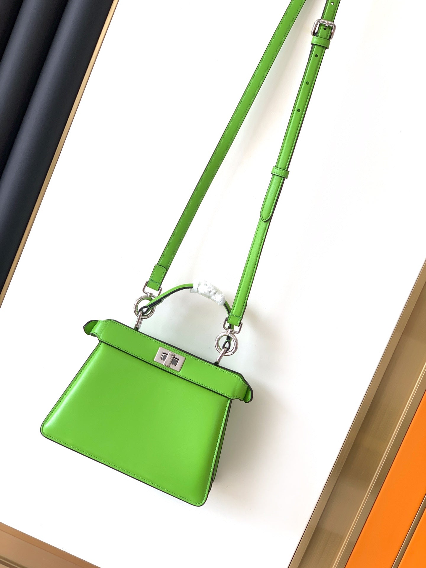 Luxury FendiPeekaboo ISeeU Petite 20 Bag Green Lambskin Shw