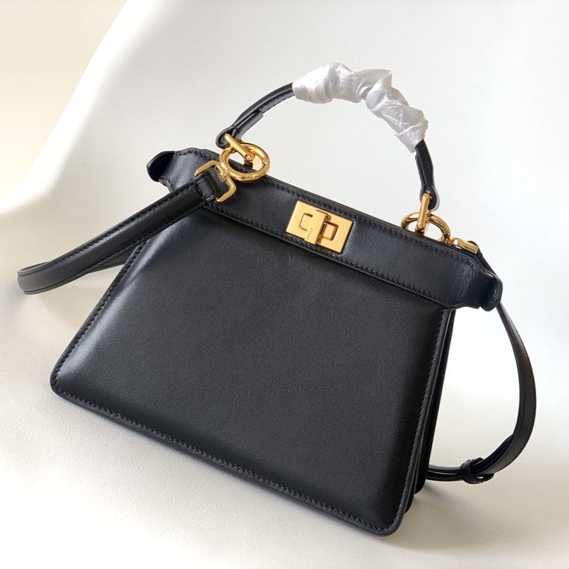 Luxury FendiPeekaboo ISeeU Petite 20 Bag Black Lambskin Ghw