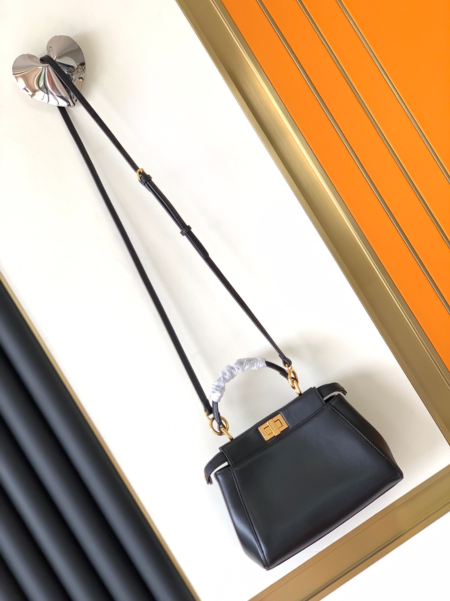 Luxury FendiPeekaboo Mini 23cm Bag black lambskin gold hardware