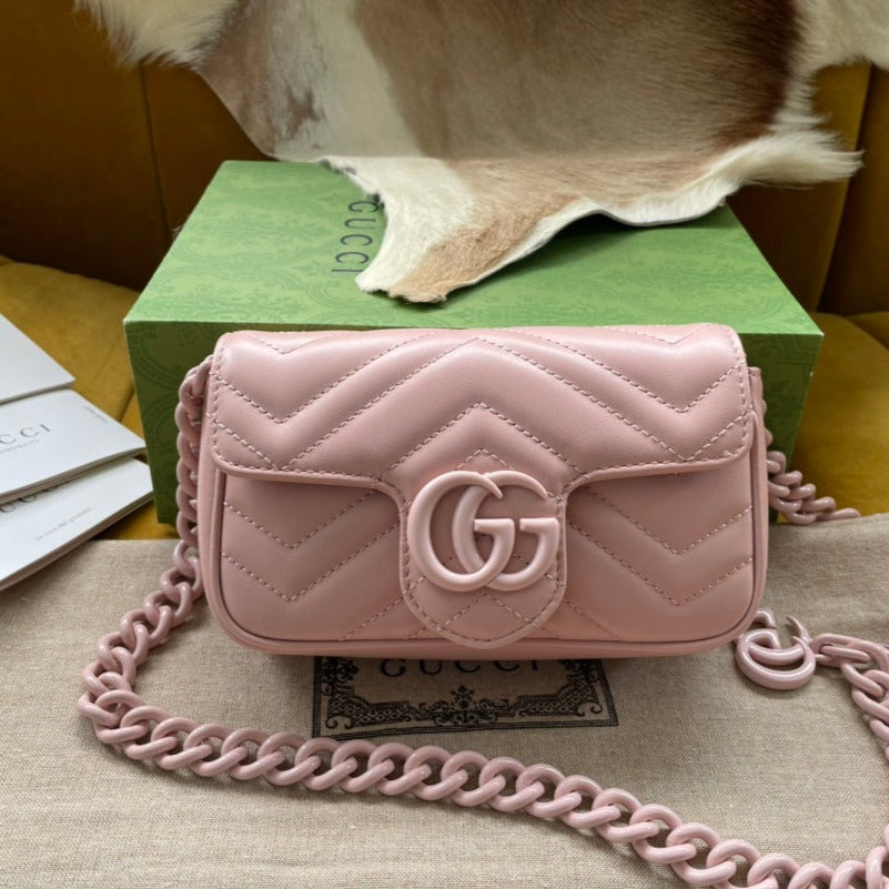 Luxury Gucci MARMONT MINI HANDBAG 16 IN LIGHT PINK CALFSKIN