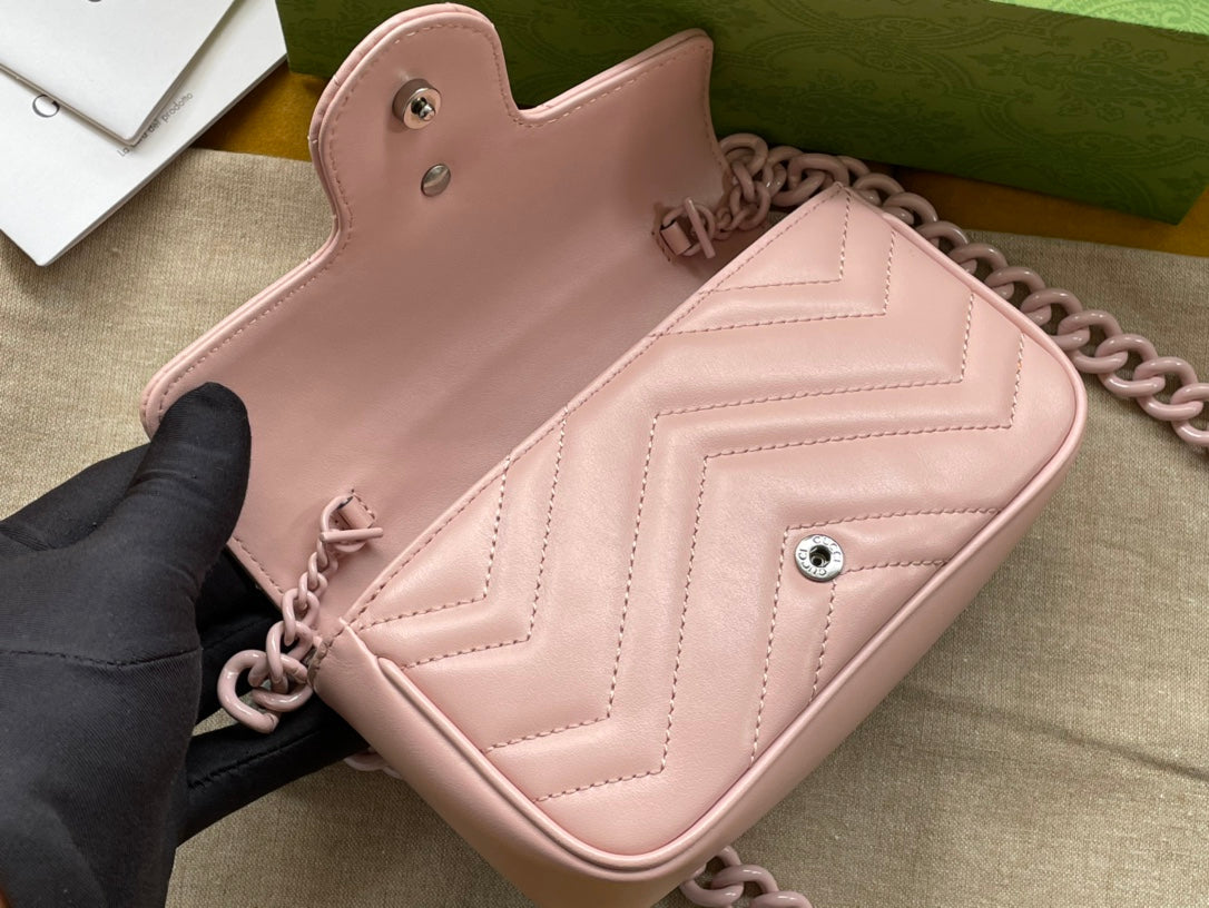 Luxury Gucci MARMONT MINI HANDBAG 16 IN LIGHT PINK CALFSKIN