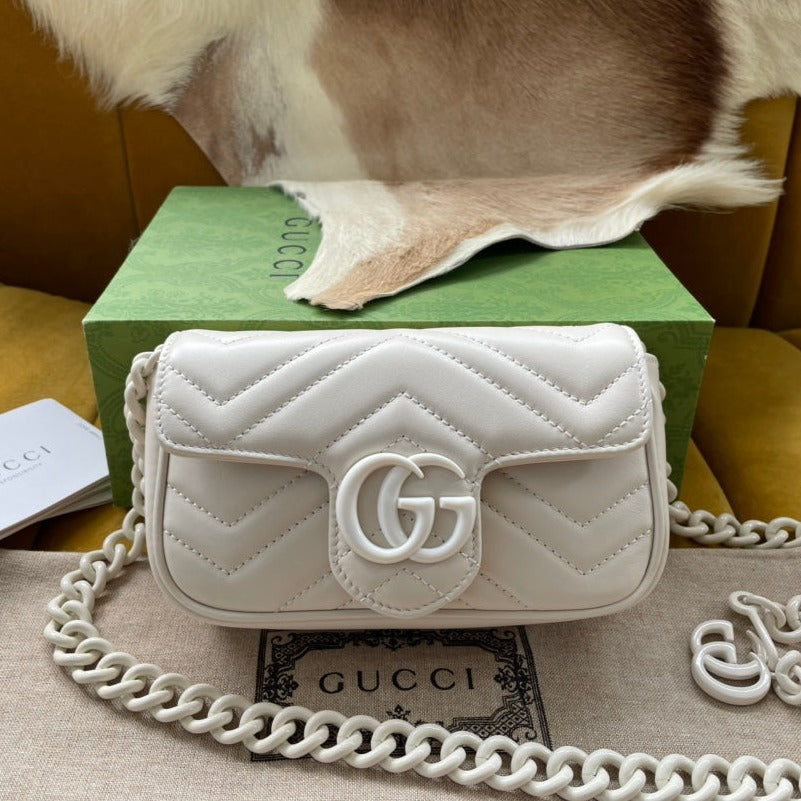 Luxury Gucci MARMONT MINI HANDBAG 16 IN WHITE CALFSKIN