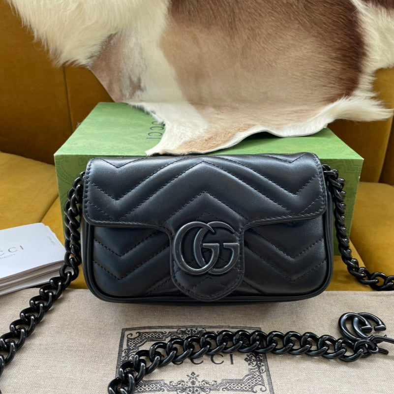 Luxury Gucci MARMONT MINI HANDBAG 16 IN BLACK CALFSKIN