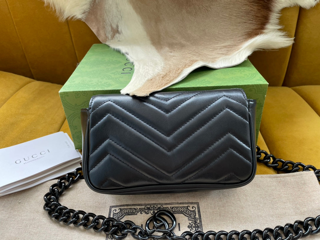 Luxury Gucci MARMONT MINI HANDBAG 16 IN BLACK CALFSKIN