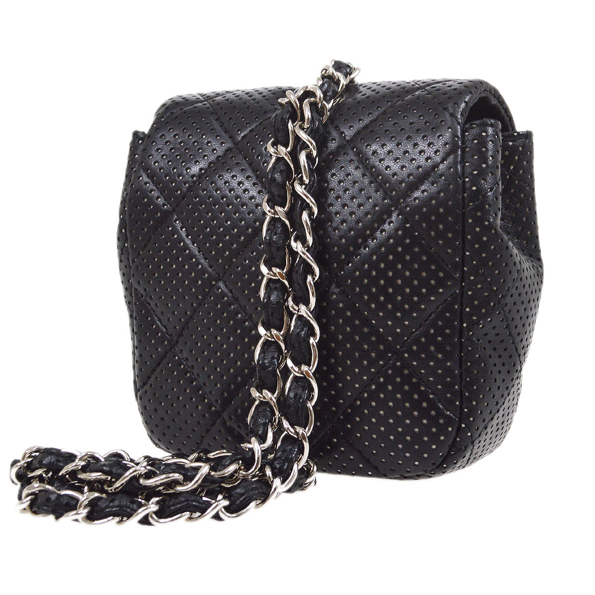 CHANEL 2007 Black Lambskin Perforated Classic Flap Micro 74612
