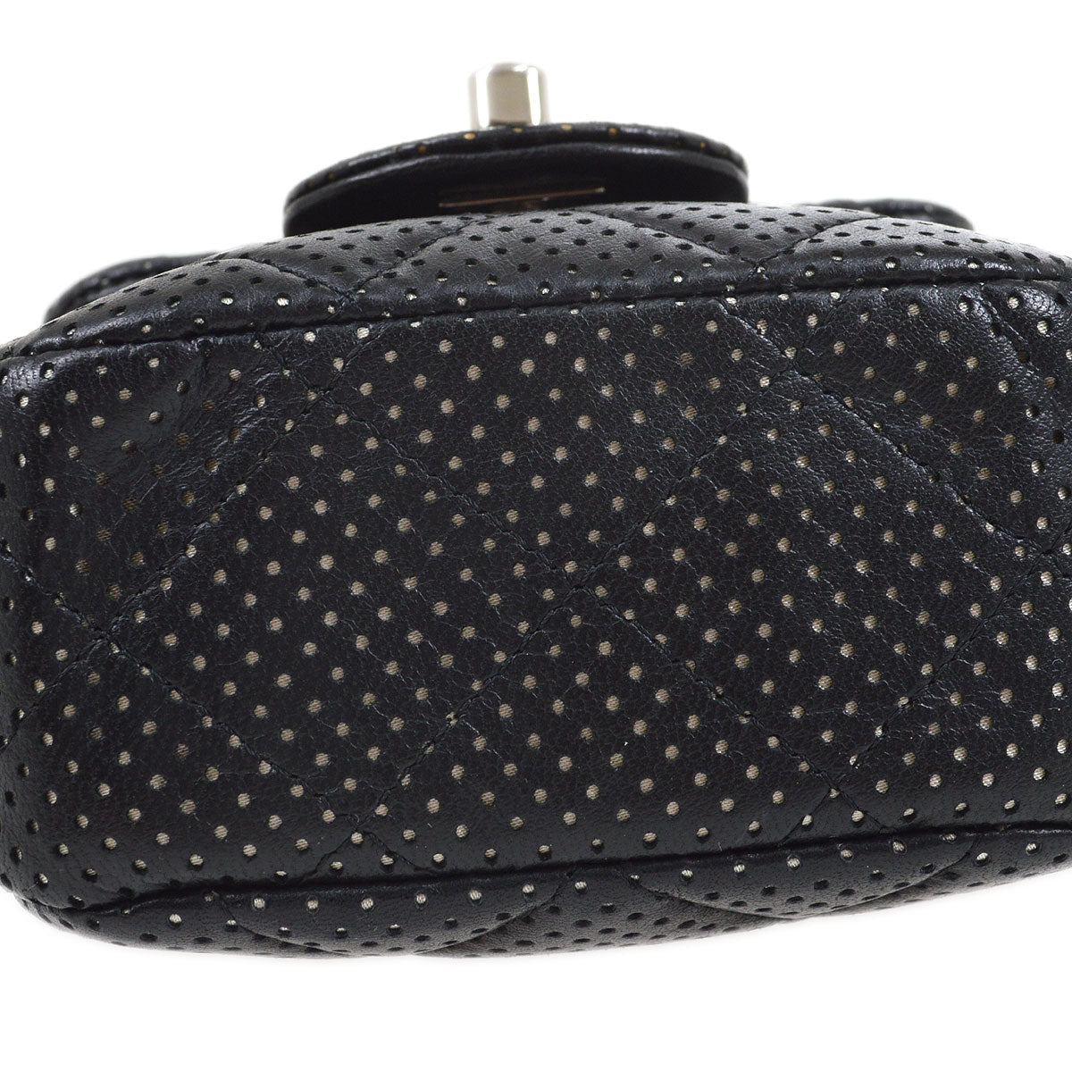 CHANEL 2007 Black Lambskin Perforated Classic Flap Micro 74612