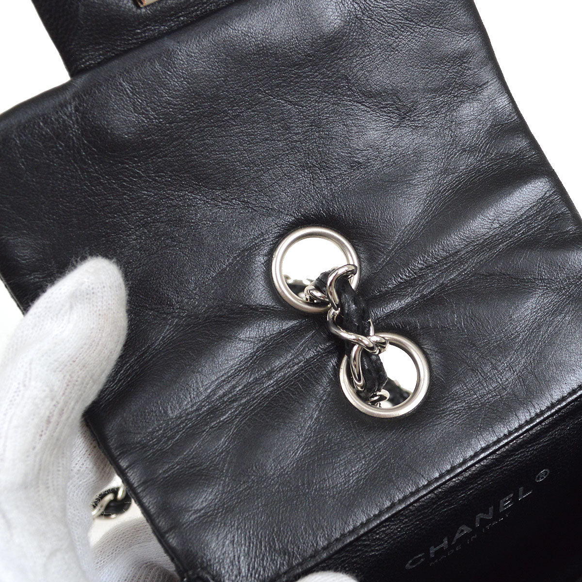 CHANEL 2007 Black Lambskin Perforated Classic Flap Micro 74612