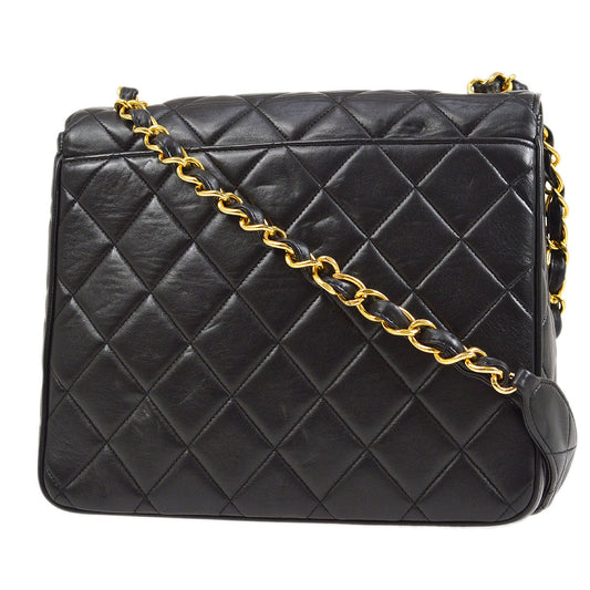 CHANEL 1994-1996 Black Lambskin Straight Flap Medium 94748