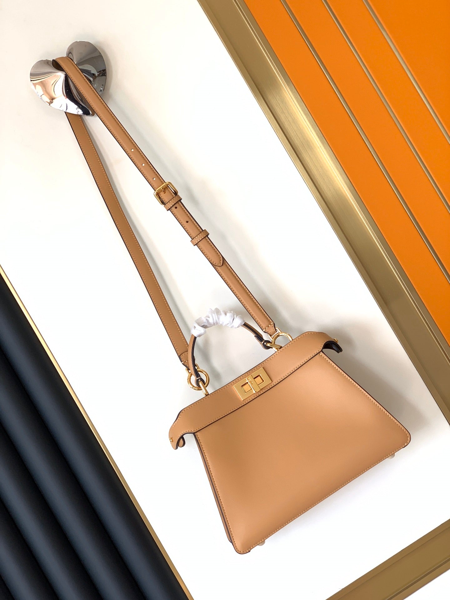 Luxury FendiPeekaboo ISeeU Small 27cm Bag beige lambskin gold hardware