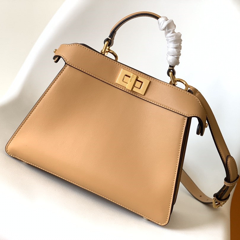 Luxury FendiPeekaboo ISeeU Small 27cm Bag beige lambskin gold hardware