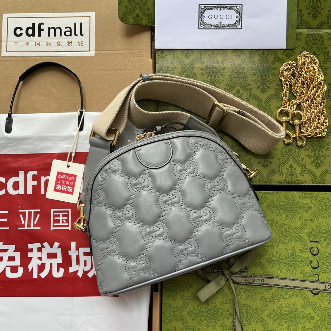 Luxury Gucci MATELASSÉ LEATHER SHOULDER BAG 23 IN GRAY EMBOSSED CALFSKIN GOLD HARDWARE