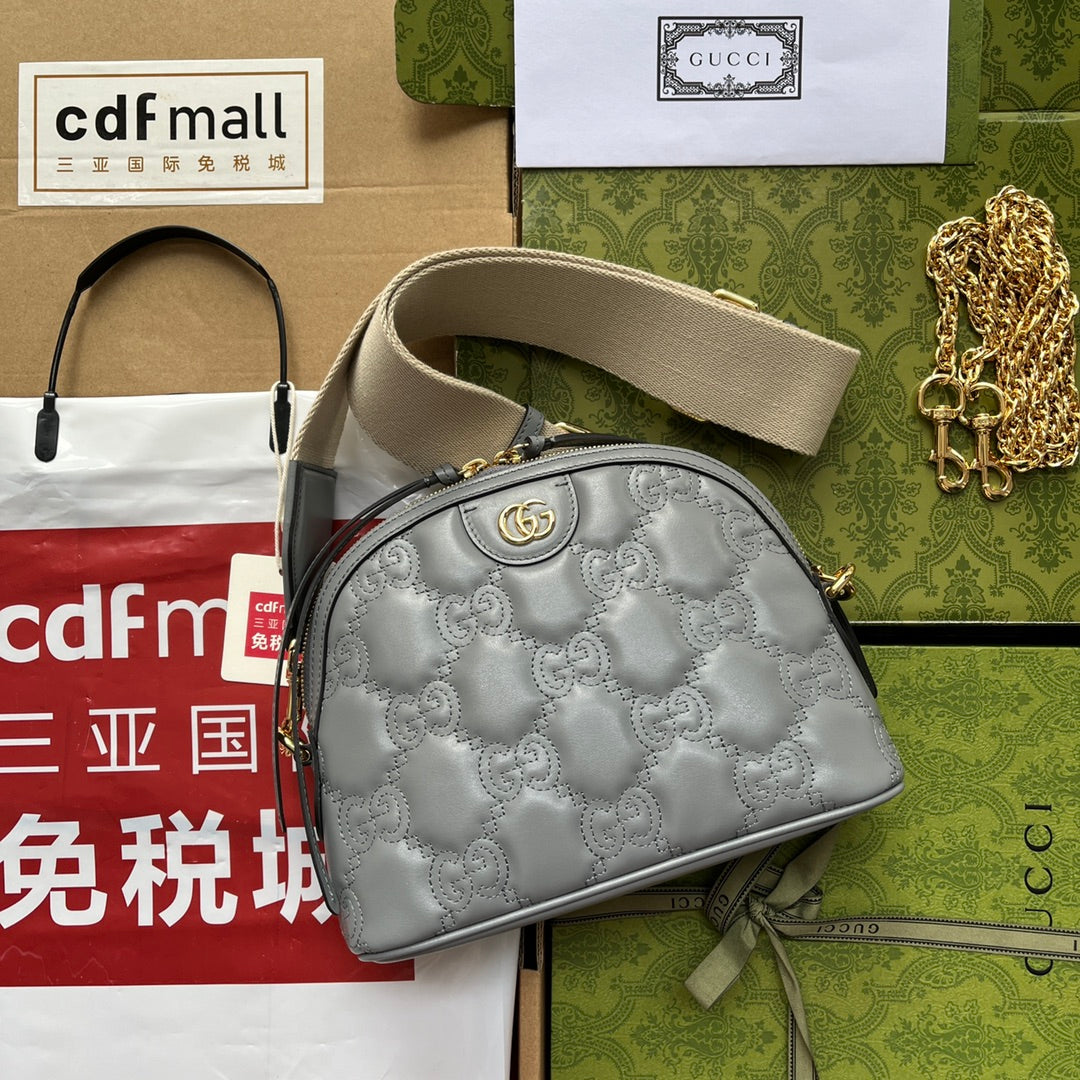 Luxury Gucci MATELASSÉ LEATHER SHOULDER BAG 23 IN GRAY EMBOSSED CALFSKIN GOLD HARDWARE