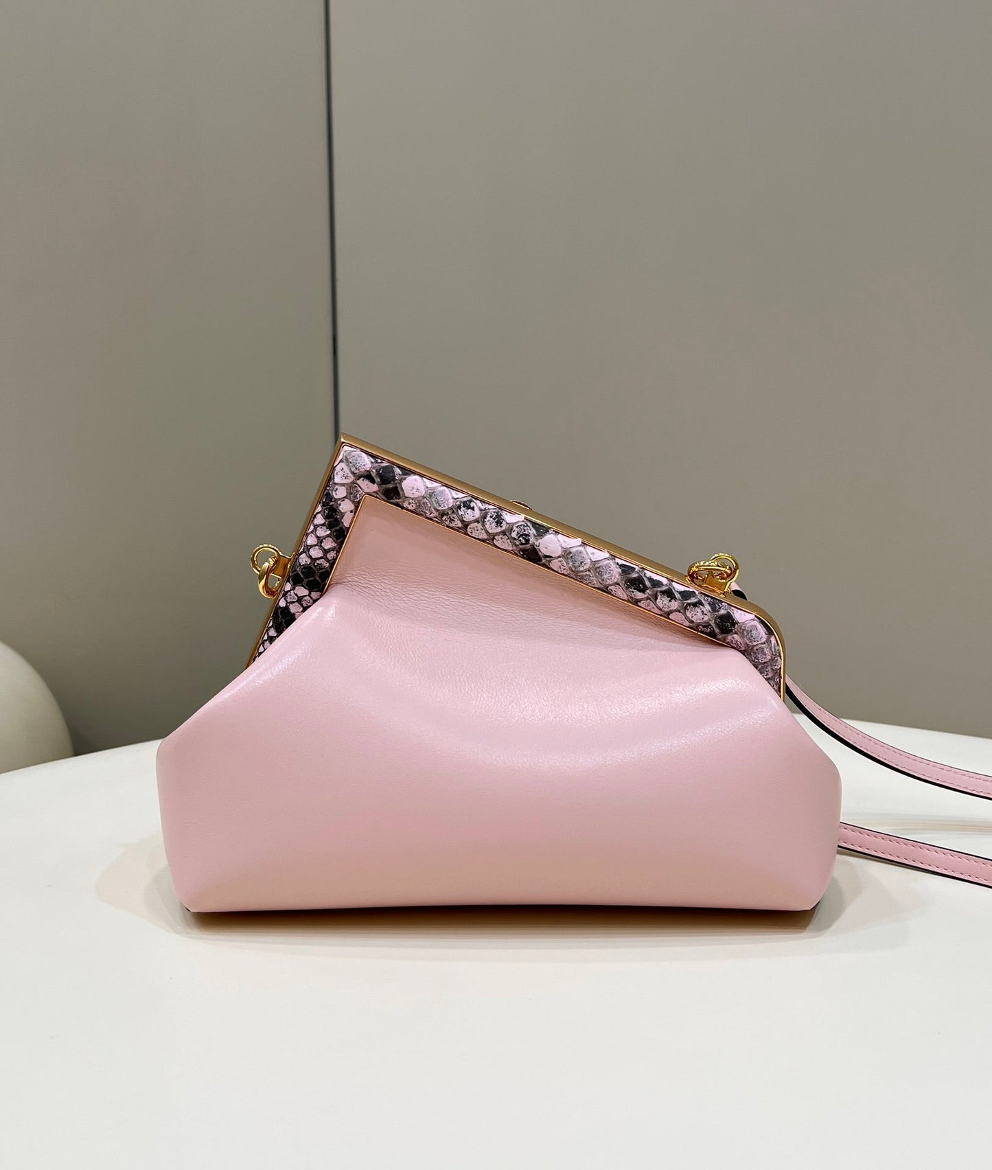 Luxury FendiLuxury FendiFIRST SMALL 26 LIGHT PINK LEATHER BAG WITH EXOTIC DETAILS