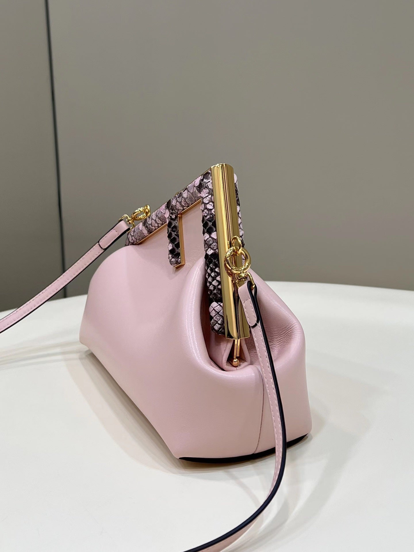 Luxury FendiLuxury FendiFIRST SMALL 26 LIGHT PINK LEATHER BAG WITH EXOTIC DETAILS
