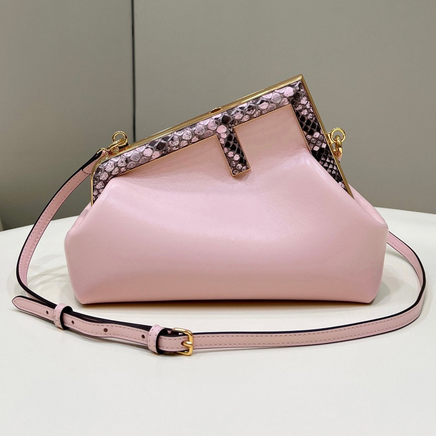 Luxury FendiLuxury FendiFIRST SMALL 26 LIGHT PINK LEATHER BAG WITH EXOTIC DETAILS