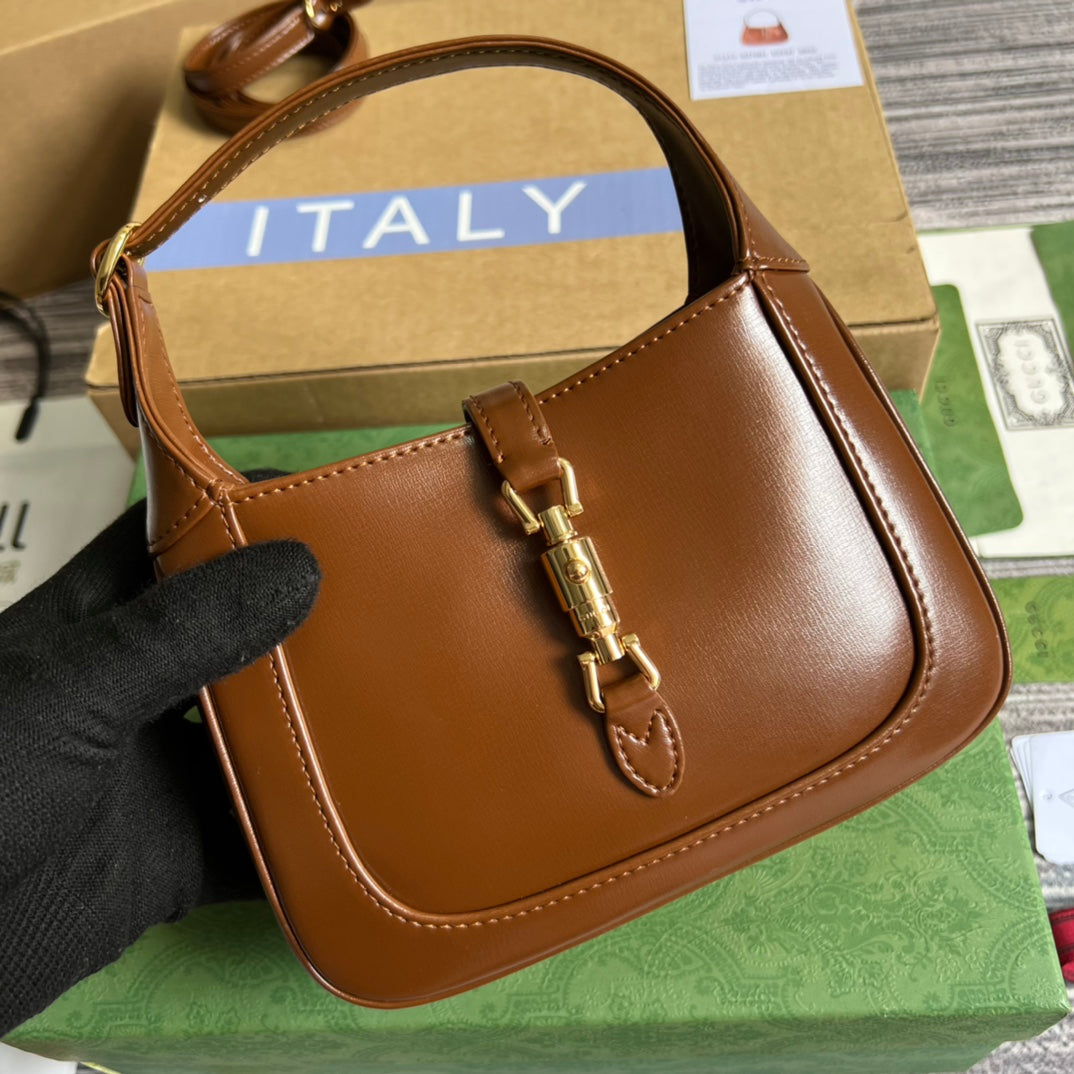 Luxury Gucci GG JACKIE MINI 19 SHOULDER BAG IN CINNAMON BROWN CALFSKIN