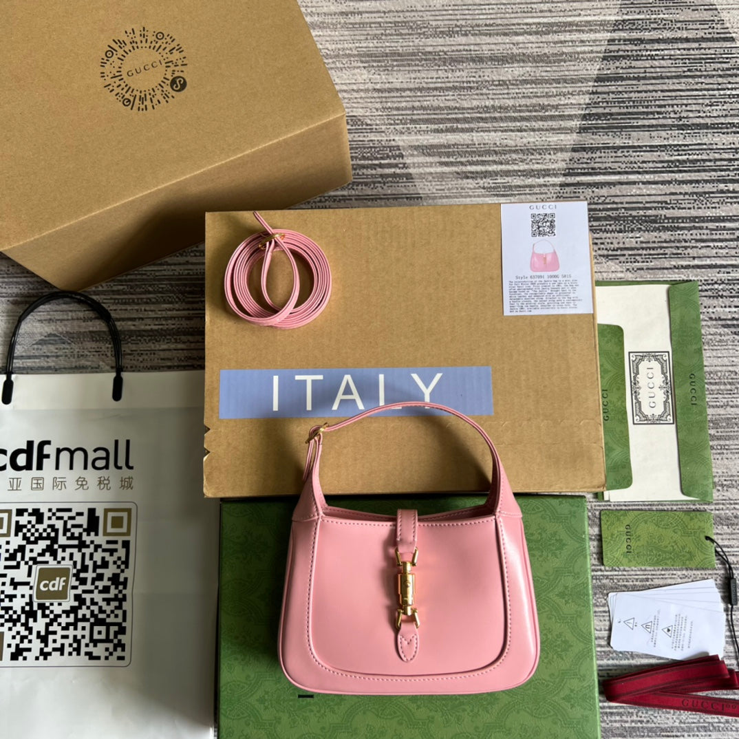 Luxury Gucci GG JACKIE MINI 19 SHOULDER BAG IN PINK PATEL CALFSKIN