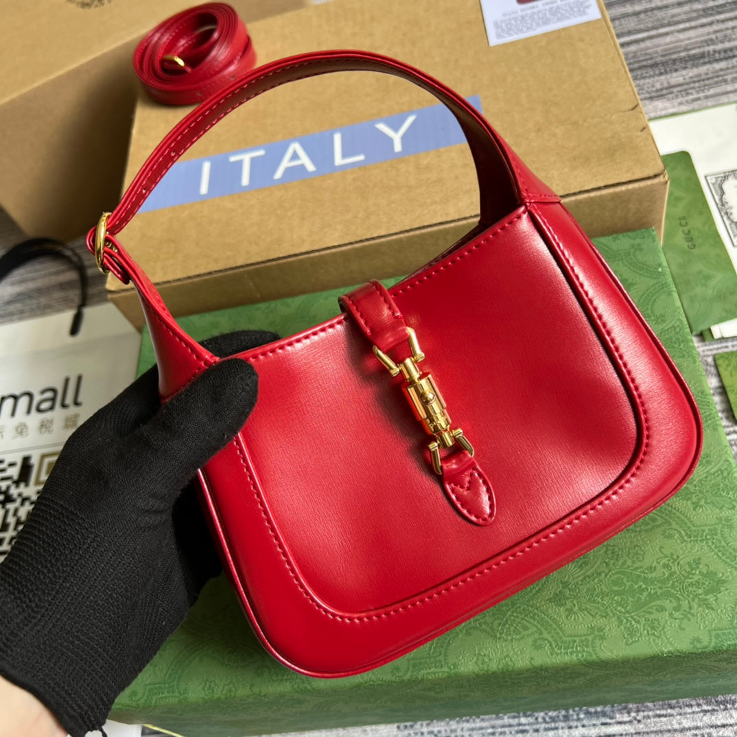 Luxury Gucci GG JACKIE MINI 19 SHOULDER BAG IN CHERRY RED CALFSKIN