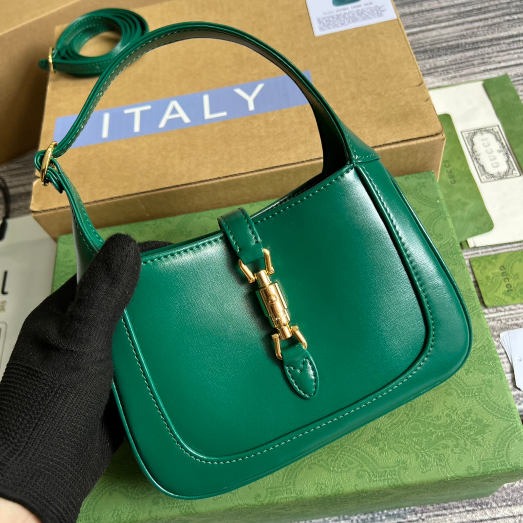 Luxury Gucci GG JACKIE MINI 19 SHOULDER BAG IN GREEN FOREST CALFSKIN