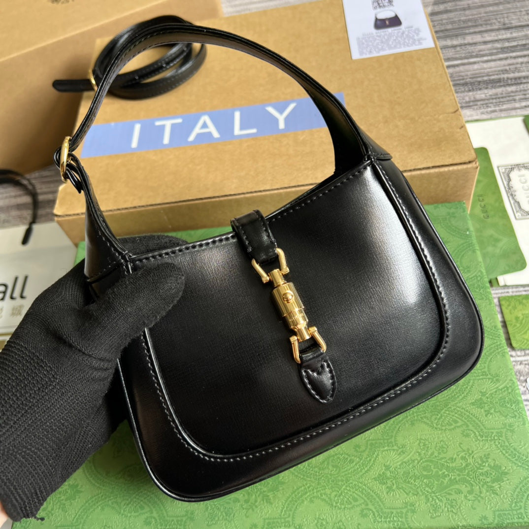Luxury Gucci GG JACKIE MINI 19 SHOULDER BAG IN BLACK CALFSKIN