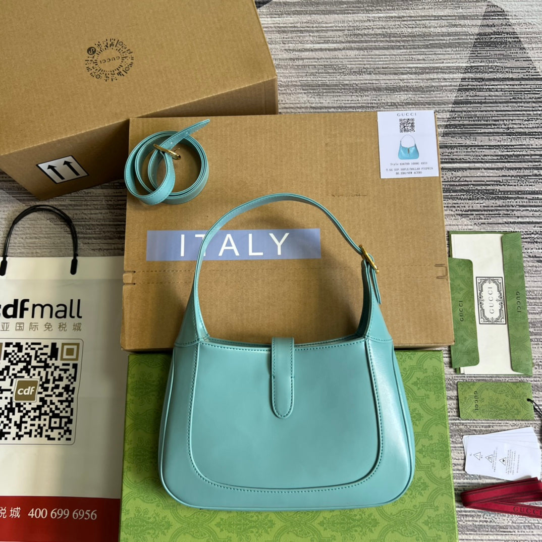 Luxury Gucci GG JACKIE SMALL 28 SHOULDER BAG IN BLUE PASTEL CALFSKIN