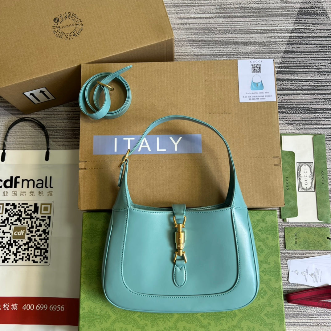 Luxury Gucci GG JACKIE SMALL 28 SHOULDER BAG IN BLUE PASTEL CALFSKIN