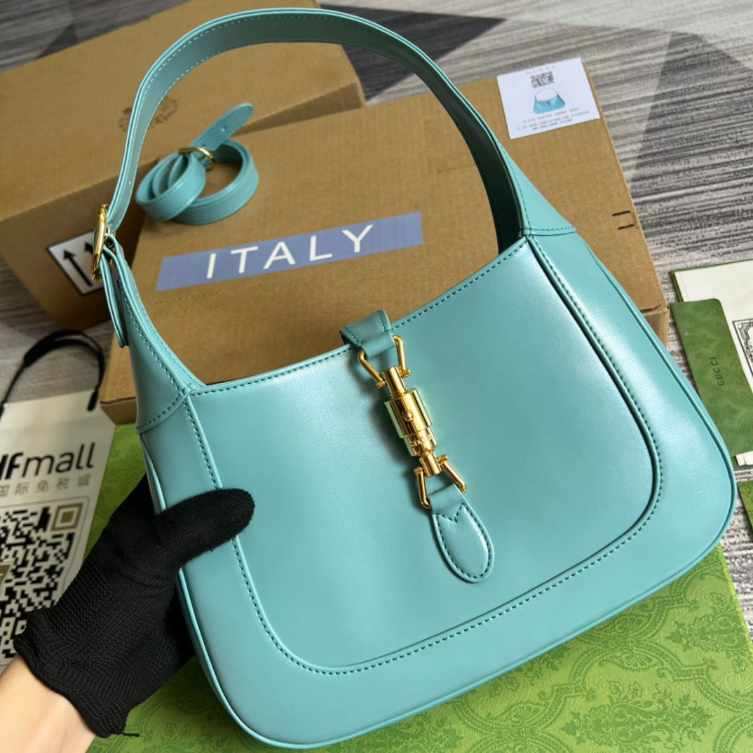 Luxury Gucci GG JACKIE SMALL 28 SHOULDER BAG IN BLUE PASTEL CALFSKIN