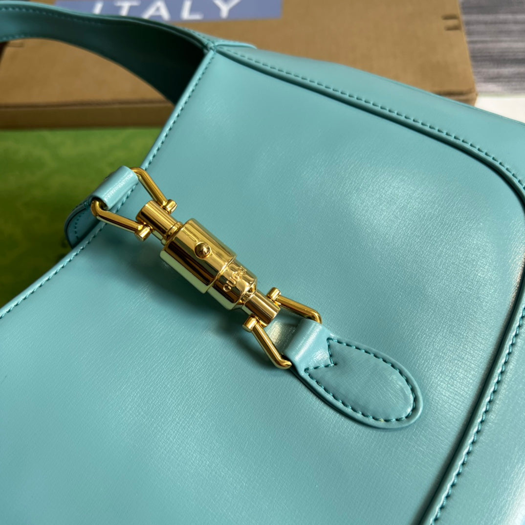 Luxury Gucci GG JACKIE SMALL 28 SHOULDER BAG IN BLUE PASTEL CALFSKIN